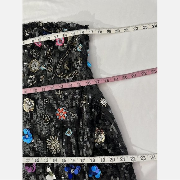 NWT $798 Mac‎ Duggal [ 14 ] Floral Sequined Strapless Slit Column Gown Black - Picture 7 of 16